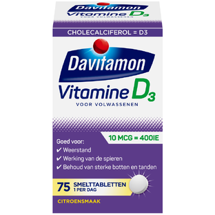 Davitamon Vitamine D 400IE Smelttabletten Citroen 75TB Davitamon Vitamine D 400IE Smelttabletten Citroen 75TB