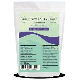 Vita Cura Pure Magnesium Badzout Vlokken Lavendel 500GR Vita Cura Pure Magnesium Badzout Vlokken Lavendel 500GR