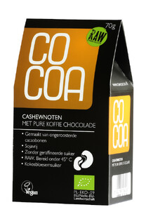 Cocoa Cashewnoten met Pure Koffie Chocolade RAW 70GR Cocoa Cashewnoten met Pure Koffie Chocolade RAW 70GR
