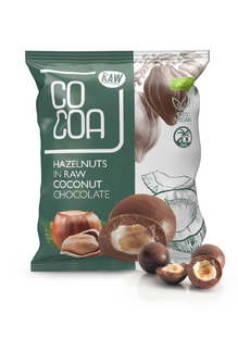 Cocoa Hazelnoten met Kokos Chocolade RAW 70GR Cocoa Hazelnoten met Kokos Chocolade RAW 70GR