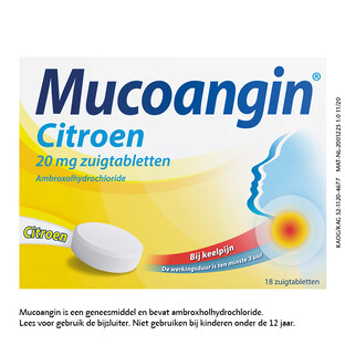 Mucoangin Ambroxol 20mg Citroen Zuigtabletten 18TB Mucoangin Ambroxol 20mg Citroen Zuigtabletten 18TB