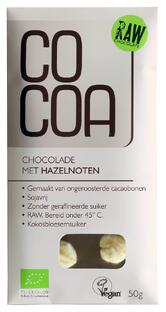 Cocoa Chocoladereep met Hazelnoten RAW 50GR
