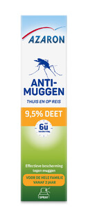 Azaron Anti-Muggenspray Thuis en op Reis 9.5% DEET 100ML Azaron Anti-Muggenspray Thuis en op Reis 9.5% DEET 100ML