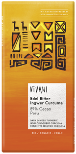 Vivani Chocoladereep Puur met Gember & Turmeric 80GR