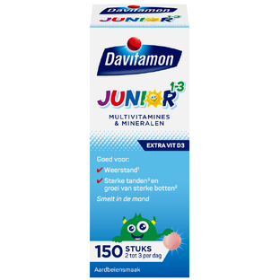Davitamon Junior 1-3 Aardbei Smelttabletten 150TB Davitamon Junior 1-3 Aardbei Smelttabletten 150TB