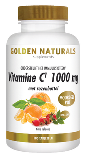 Golden Naturals Vitamine C 1000mg met rozenbottel Tabletten 180VTB Golden Naturals Vitamine C 1000mg met rozenbottel Tabletten 180VTB
