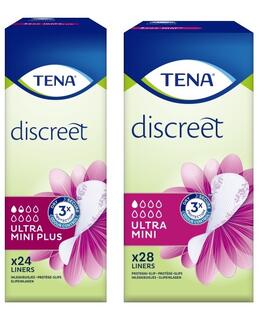 De Online Drogist TENA Discreet Ultra Mini + Mini Plus Inlegkruisjes Combiverpakking 28ST+24ST aanbieding