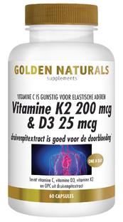 Golden Naturals Vitamine K2 200mcg & D3 25mcg Capsules 60VCP Golden Naturals Vitamine K2 200mcg & D3 25mcg Capsules 60VCP