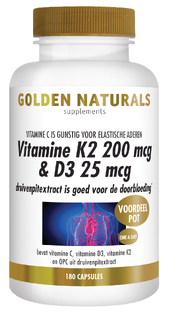 Golden Naturals Vitamine K2 200mcg & D3 25mcg Capsules 180VCP