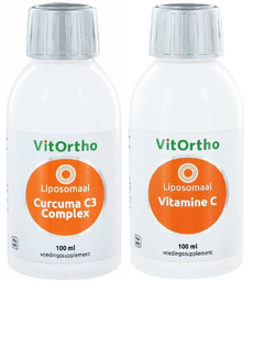 VitOrtho Liposomaal Curcuma C3 Complex + Vitamine C Combivoordeel 2x100ML VitOrtho Liposomaal Curcuma C3 Complex + Vitamine C Combivoordeel 2x100ML