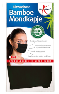 Lucovitaal Bamboe Mondkapje Zwart 1ST Lucovitaal Bamboe Mondkapje Zwart 1ST