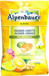 Alpenbauer Gember-Sinaasappel-limoen Bonbons 90GR Alpenbauer Gember-Sinaasappel-limoen Bonbons 90GR