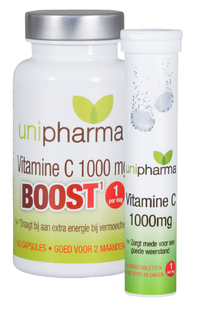 Unipharma Vitamine C 1000mg Boost Capsules + Bruistabletten Combiproduct 2ST Unipharma Vitamine C 1000mg Boost Capsules + Bruistabletten Combiproduct 2ST