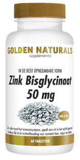 Golden Naturals Zink Bisglycinaat 50 mg Tabletten 60VTB Golden Naturals Zink Bisglycinaat 50 mg Tabletten 60VTB