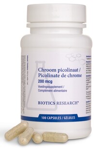 Biotics Chroom Picolinaat 200mcg Capsules 100CP  Biotics Chroom Picolinaat 200mcg Capsules 100CP
