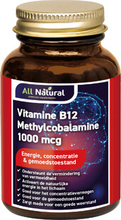 All Natural Vitamine B12 Methylcobalamine 1000mcg Kauwtabletten 90VCP All Natural Vitamine B12 Methylcobalamine 1000mcg Kauwtabletten 90VCP