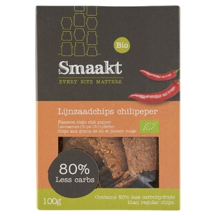 Smaakt Less Carb Lijnzaadchips Chilipeper 100GR Smaakt Less Carb Lijnzaadchips Chilipeper 100GR