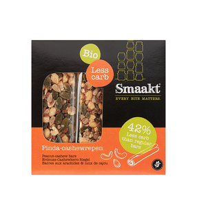 Smaakt Less Carb Pinda-Cashewrepen 75GR Smaakt Less Carb Pinda-Cashewrepen 75GR