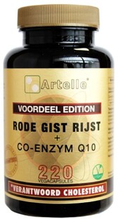Artelle Rode Gist Rijst Co Enzym Q10 Vegacapsules 220VCP Artelle Rode Gist Rijst Co Enzym Q10 Vegacapsules 220VCP