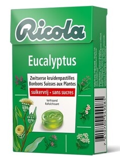Ricola Kruidenpastilles Eucalyptus Suikervrij 50GR Ricola Kruidenpastilles Eucalyptus Suikervrij 50GR